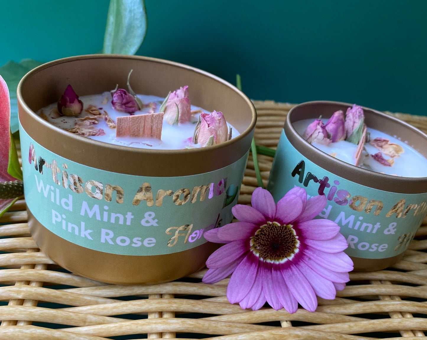 Rose and Mint Scented Natural Candle