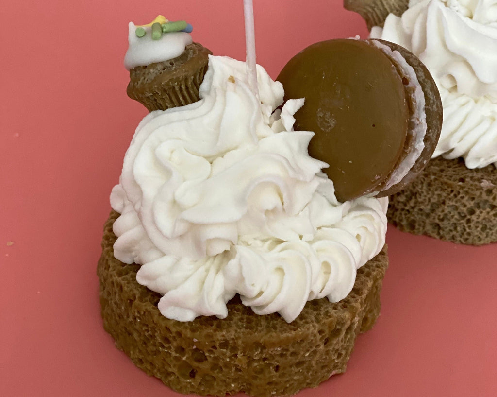 Whipped Chocolate Macaron Candle Cupcakes