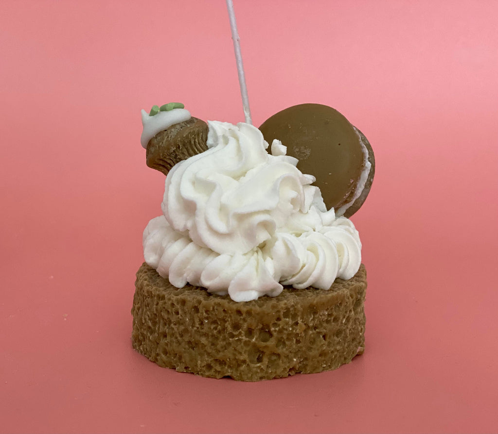 Whipped Chocolate Macaron Candle Cupcakes
