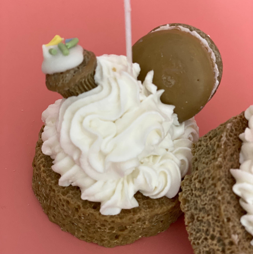 Whipped Chocolate Macaron Candle Cupcakes